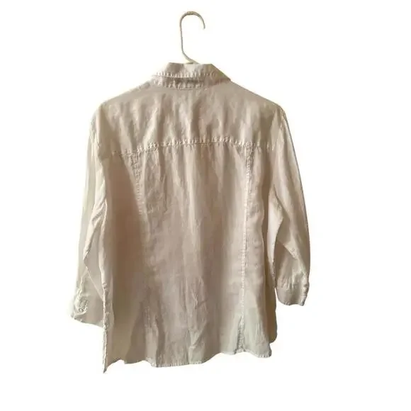 Coldwater Creek Long Sleeve Collared Button 100% Linen Blouse in White - Sz PXL - Picture 2 of 3